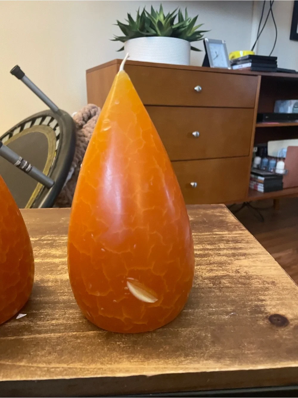 Candles pumpkin color Teardrop Decorative Candle Pair new Cedar & Saffron Scent